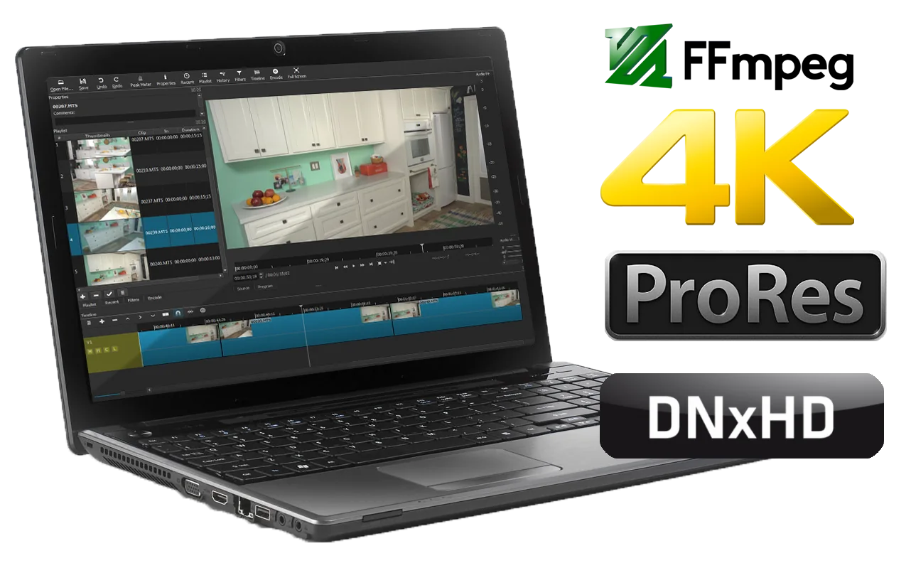 Shotcut 专业视频格式、Blackmagic Design 与硬件支持示意图